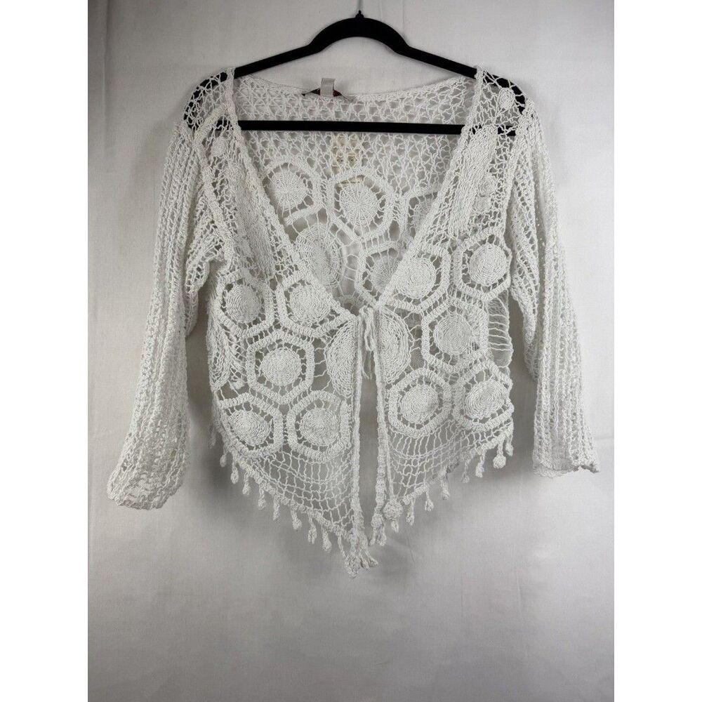 Vintage Y2K Fever Bohemian Crocheted Long Sleeve Cardigan Large NWT